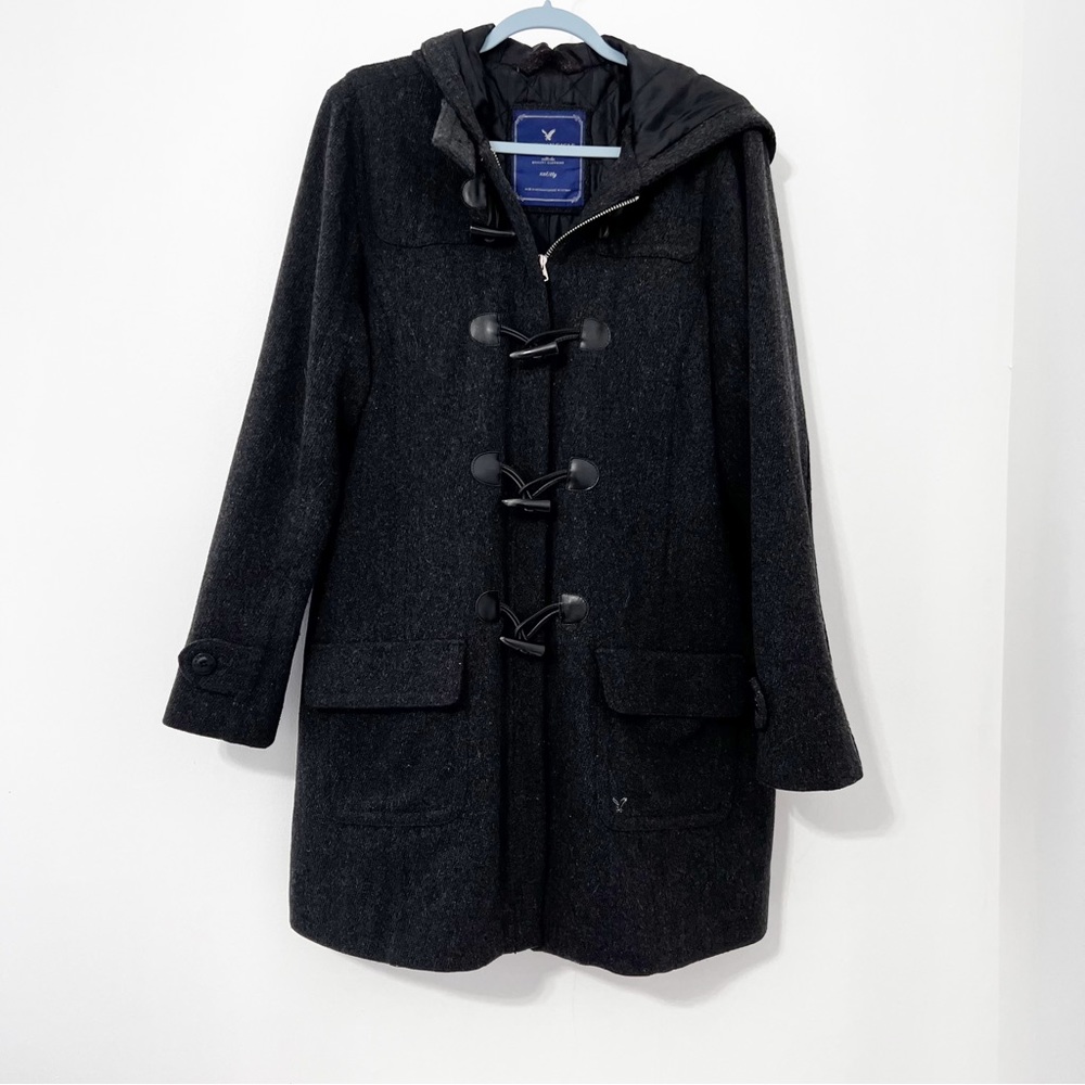 American Eagle Duffel Coat Wool Blend Toggle Hooded Warm MIDI length XXL